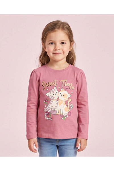 REDTAG Girls Fuchsia Sweet Time Printed T-Shirt