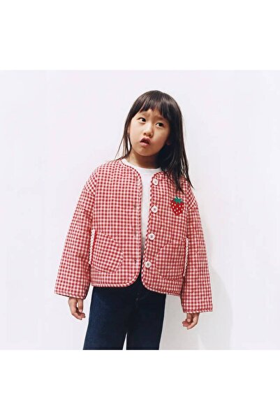 Fagelkids Laciel Paris Girls' Strawberry Embroidered Quilted Red Coat