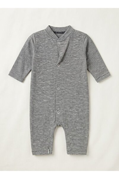 gülerçocuk Unisex Bebek Kendinden Desenli Soft Dokulu Uzun Kollu Çıtçıtlı Tulum