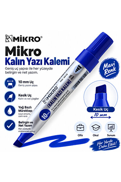 Mikro Kesik Uç Mavi Markör Kalem 10 Mm
