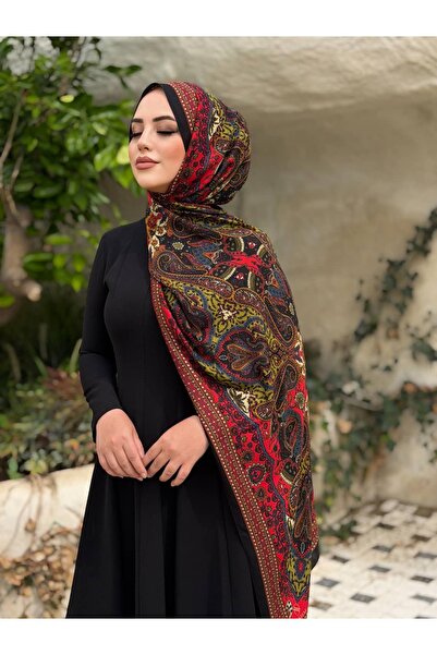 Nısshal Etnik Desenli Pamuklu Şal - Siyah