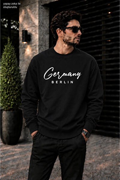 caddekombin Men's Germany Calligraphy Written Crew Neck Casual Regular Fit Sw...