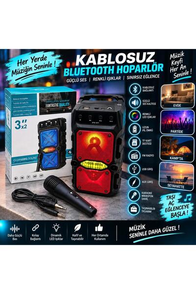 DEX BATTERİES GTS-1571 Bluetooth Hoparlör Kolay Taşınabilir Led Işıklı Mikrofonlu Speaker Hoparlör