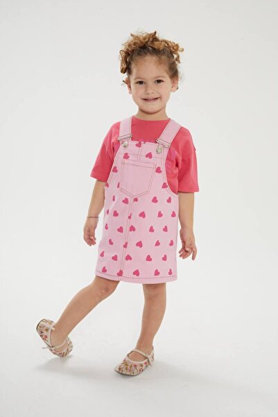Generic Brand Girl's Cotton Heart Patterned Pink Denim Gilet