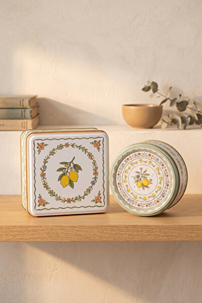 EVLE Square Round 2-Piece Metal Decorative Box, 158X158X80 Mm, Ø140X66 mm / Whimsical