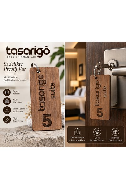 Kişi ve Firmanıza Özel Tasarım Oda Numaralı Otel, Bungalov, Yurt, Pansiyon Anahtarlığı