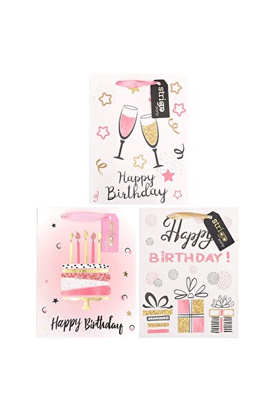 Strigo Set 3 x Punga cadou hartie 18x23(h)x10cm 210 gsm. Mâner panglică