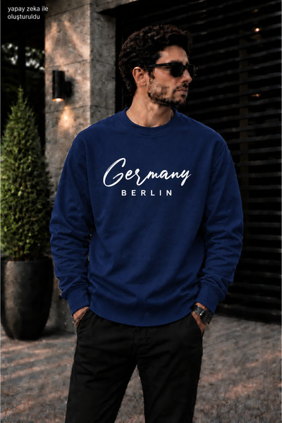 caddekombin Men's Germany Calligraphy Written Crew Neck Casual Regular Fit Sw...