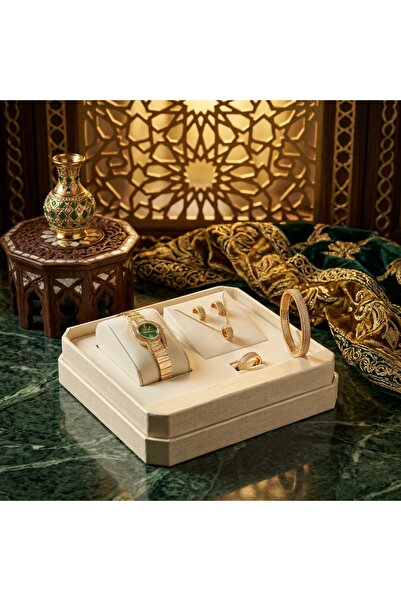 GLAMORA ساعة ضد الماء مع طقم اكسسوارات زركون 4 قطعة مع علبة فخمة