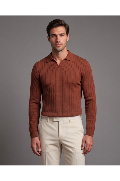 Aymood Men's shirt collar line patterned knitwear