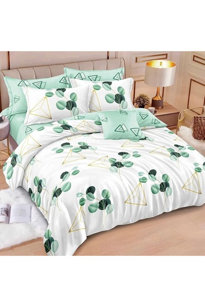 OEM Set lenjerie de pat, 6 piese, cearsaf clasic, finet, 2 fete, verde, 230x250 cm