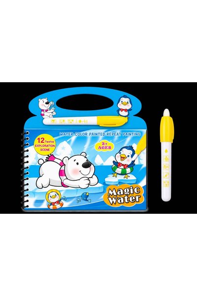 Magic Water Kutup ve Su Dünyası 4 Sayfa Sihirli Boyama Kitabı Özel Sulu Kalem ile Water Painting Eğitici Aktivite Kitabı