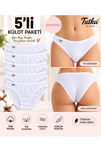 Tutku 5-Pack White Bikini Panties