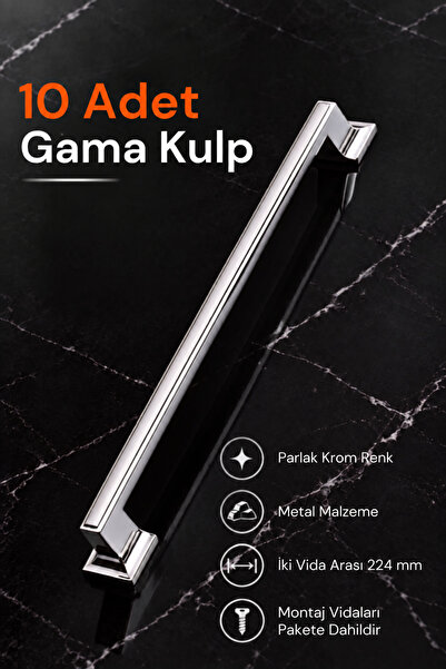 Badem10 10 ADET Gama 224 mm Krom Metal Kulp Mobilya Çekmece Dolap Mutfak Dolabı Kulpları Kapak Kulbu Kulpu