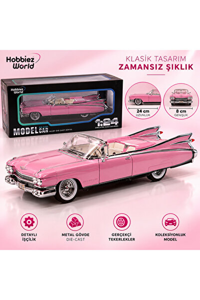 PONİKİDO 1959 Cadillac Eldorado Biarritz 1:24 Pembe Diecast Metal Cabrio Mode...
