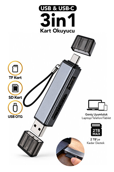 mimtec USB ve Type-C Çıkışlı Telefon Laptop Tablet Uyumlu SD Kart Flash Belle...