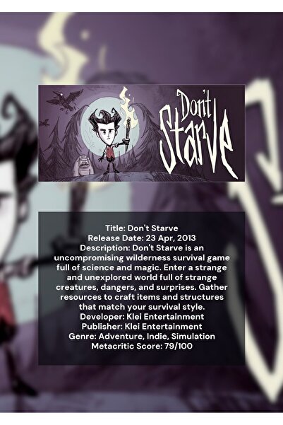 OEM Αφίσα Ινφογραφικό Don't Starve, Joc Survival, Χαρτόνι 250γρ, A4