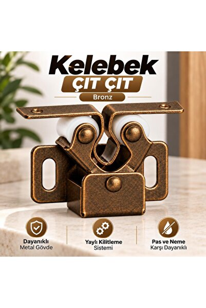 NZB 4 Adet Kelebek Çıt Çıt Metal Bronz Dolap Kapak Tutucu Mıknatıslı Kapı Kilidi Sağlam Güçlü Tutuş Dayanıklı