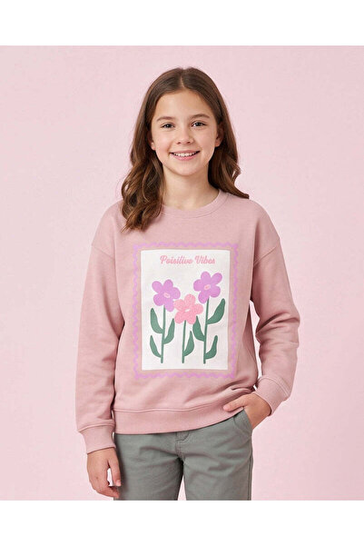 REDTAG Senior Girls Pink Floral Graphic Sweatshirt