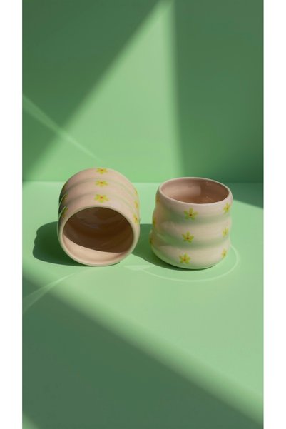 tuola ceramic Çiçek Desenli El Yapımı Seramik Kulpsuz Kupa
