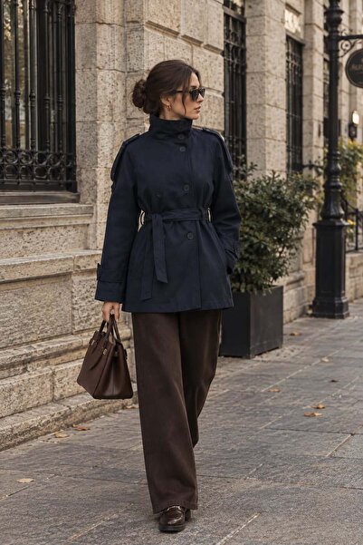 ELVA MODA Dik ve Kruvaze Yaka Astarlı Mevsimlik Kadın Trençkot