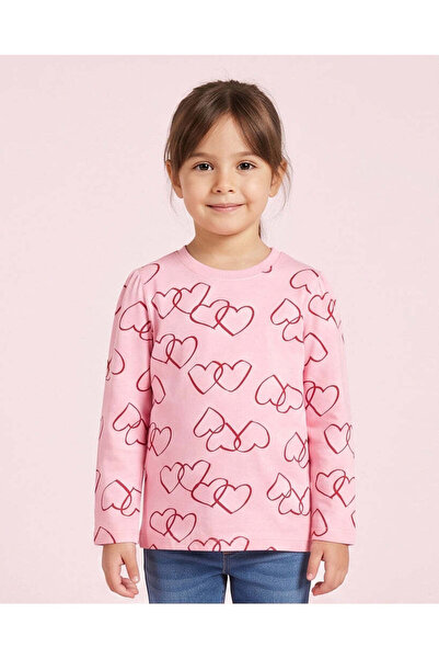 REDTAG Girls Pink Heart Printed T-Shirt