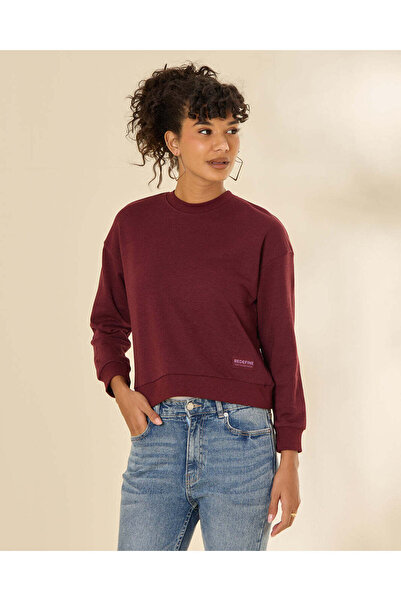 REDTAG Women Burgundy Basic Crew Neck Sweatshirt