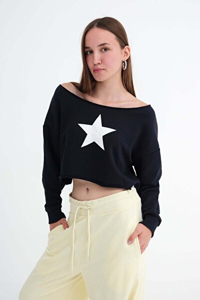 Addax Kayık Collar Crop Sweatshirt S10702