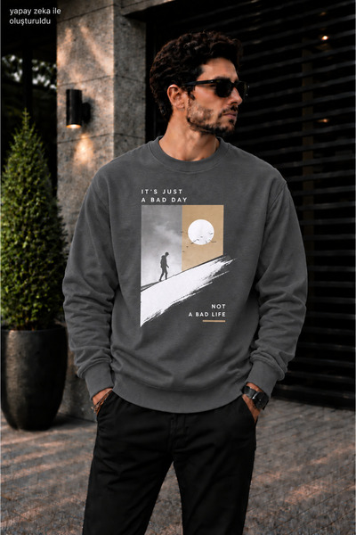 caddekombin Men's Walking Man Landscape Graphic Crew Neck Casual Regular Fit ...