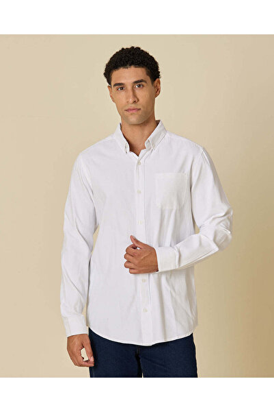 REDTAG Men White Pocket Oxford Shirt