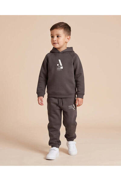 REDTAG Boys Charcoal Hooded Jogging Set