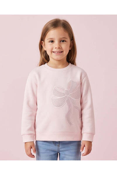 REDTAG Girls Pink Sequin Bow Sweatshirt