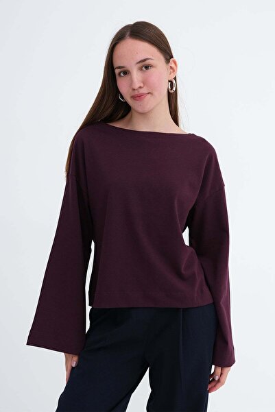Addax Kayık Yaka Uzun Kollu Basic T-shirt B06046