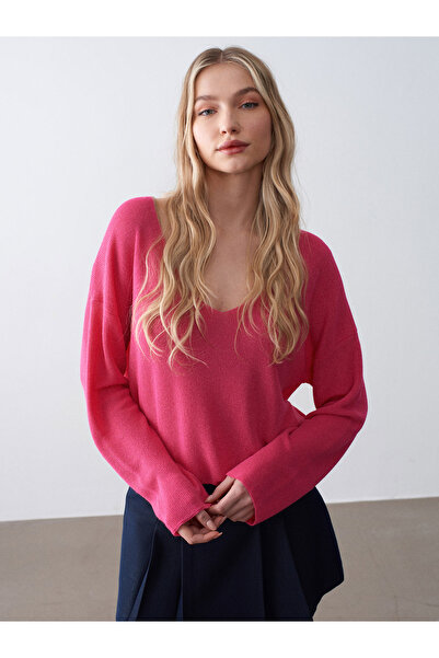 Dilvin V-Neck Draped Mercerized Sweater