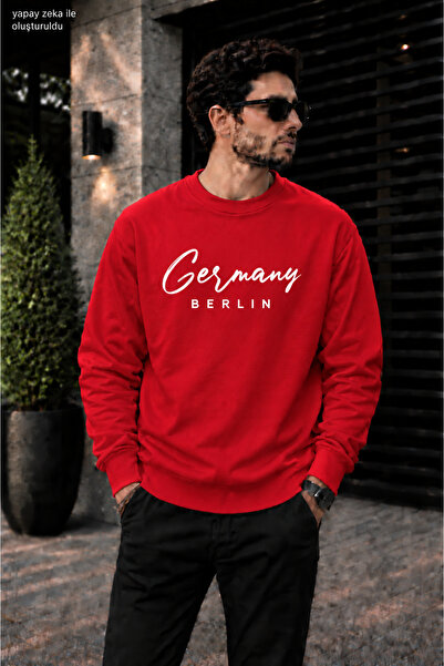 caddekombin Men's Germany Calligraphy Written Crew Neck Casual Regular Fit Sw...