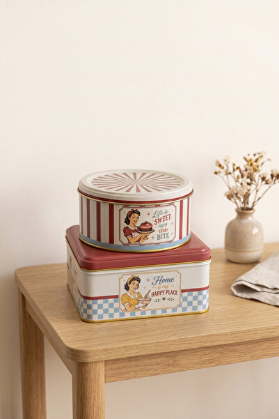 EVLE Square Round 2-Piece Metal Decorative Box, 158X158X80 Mm, Ø140X66 mm / R...