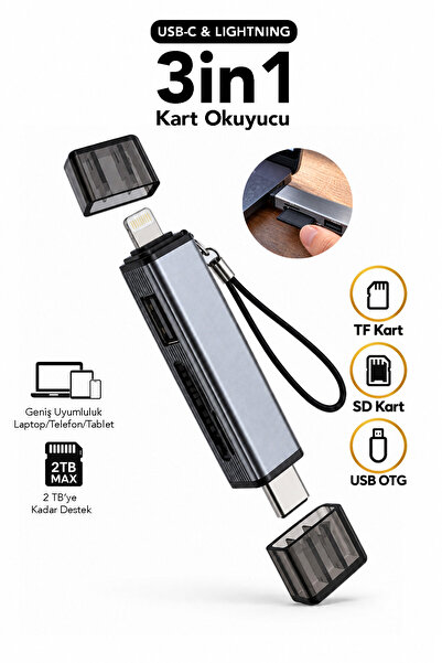 mimtec Type-C ve Lightning Çıkışlı Telefon Tablet Laptop Uyumlu SD Kart Flash...