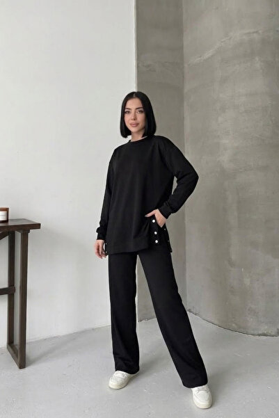 soft&basic Relaxed Fit Long Sleeve Side Snap Closure Premium Soft Fabric Tracksuit Set