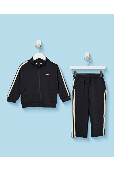 REDTAG Infant Boys Black Front Zip Jogsuit