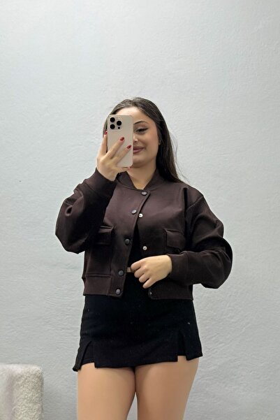 BELENDİR Women's Scuba Fabric Bomber Jacket Light Brown