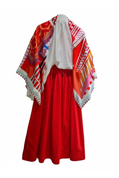 Store RENKLİ 120X120 TREND KIRMIZI OMUZ ŞALI KAHVERENGİ OMUZ ŞALI
