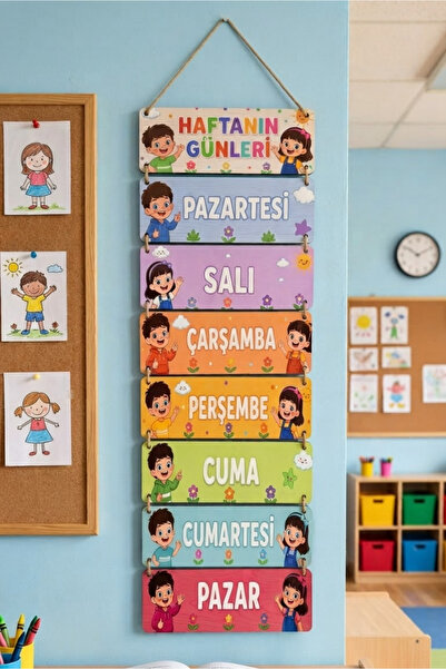 Tooall Haftanın Günleri Yazılı Ahşap Sınıf Panosu Eğitici Okul Öncesi Eğitim ...