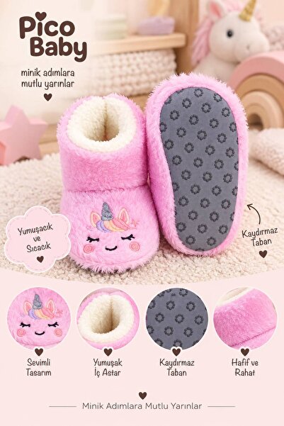 Pico Baby Bebek & Çocuk Kaydırmaz Tabanlı Ev Botu / Panduf / Kışlık Peluş Bot...