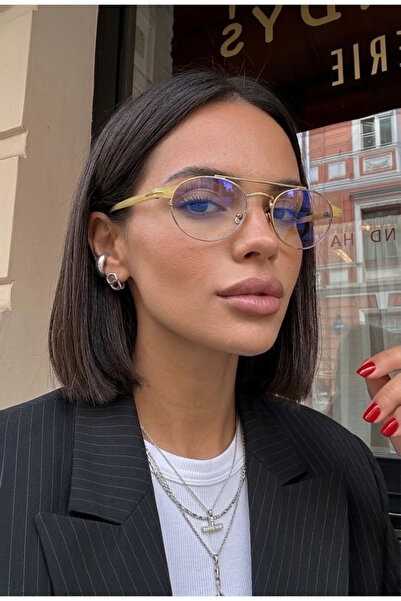 Chunky Frame Berina Unisex Elips Gold Sarı Çerçeveli Ultra Hafif Mavi Işık Fi...