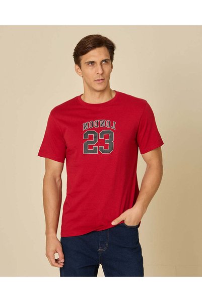 REDTAG Men Red Printed T-Shirt
