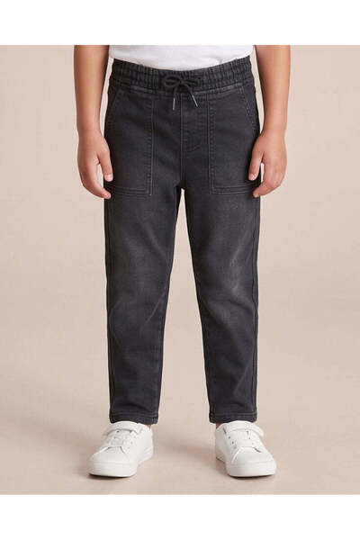 REDTAG Boys Black Knitted Pull-On Jeans