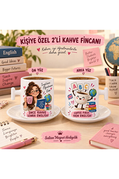 Sultan magnet hediyelik Kişiye Özel İsimli 2’li Kahve Fincanı Seti Öğretmenle...