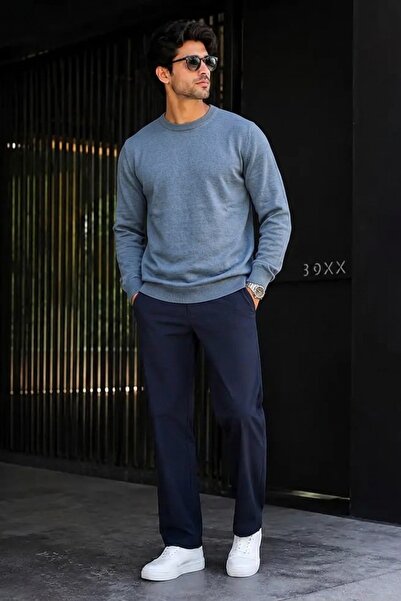 DAMGA JEANS سترة تريكو رجالية سميكة يومية أساسية باللون النيلي