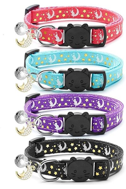 Tazweeq Breakaway Cat Collars 4 Pack - Adjustable Glow in Dark Moon Star Pend...