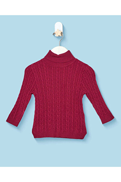 REDTAG Infant Girls Burgundy Cable Knit Pullover